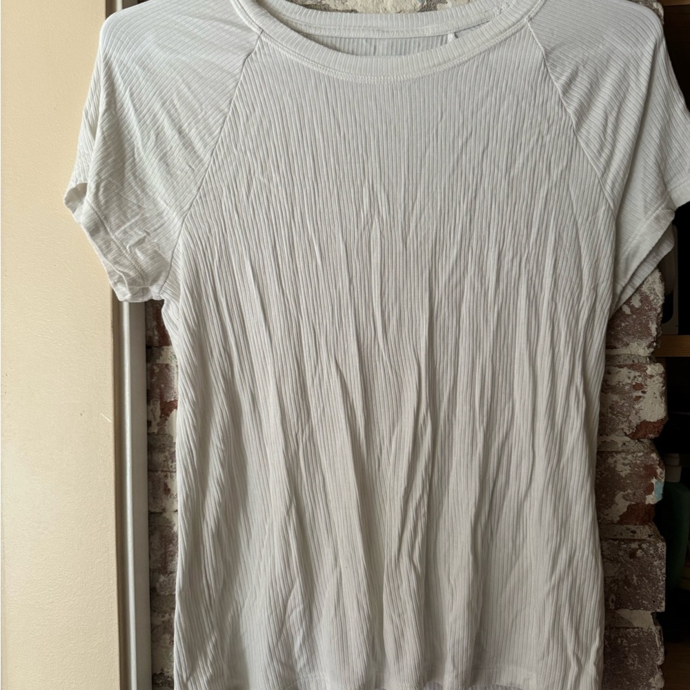 Aerie White Ribbed Short Sleeve Tee